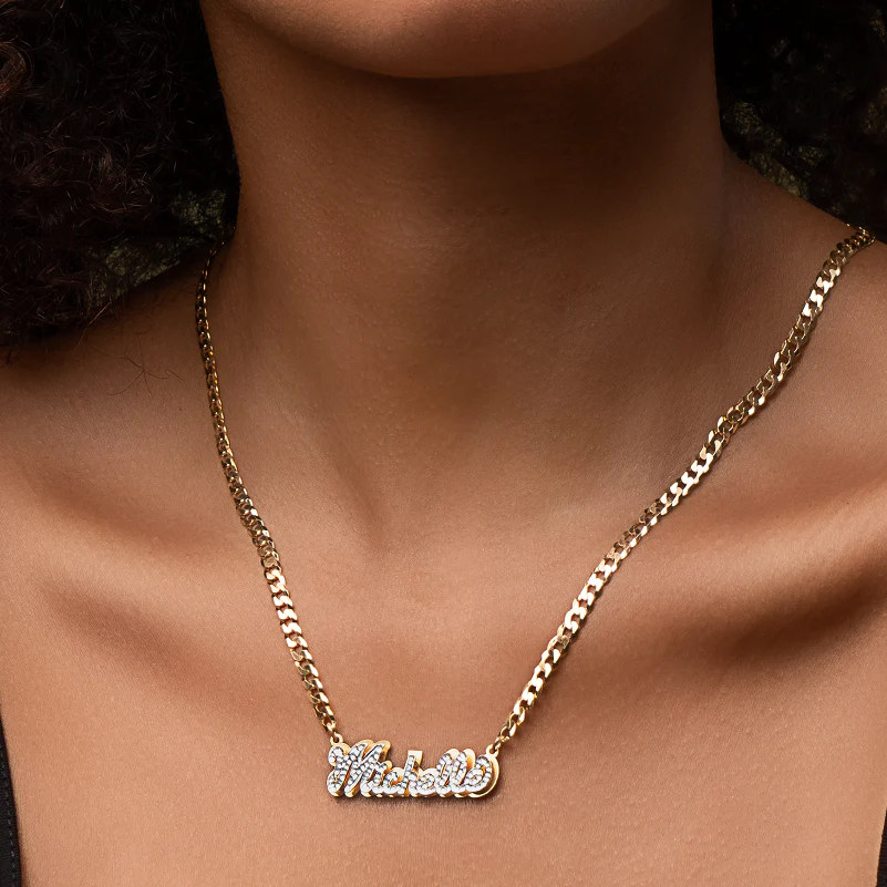 Double Plated Iced Out Script Name Necklace - Image 3