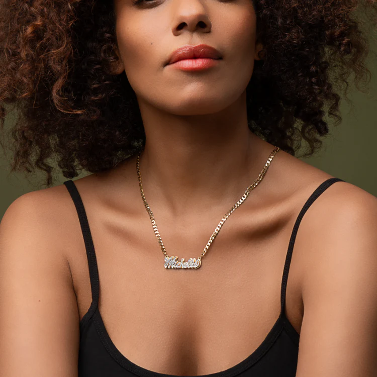 Double Plated Iced Out Script Name Necklace - Image 4