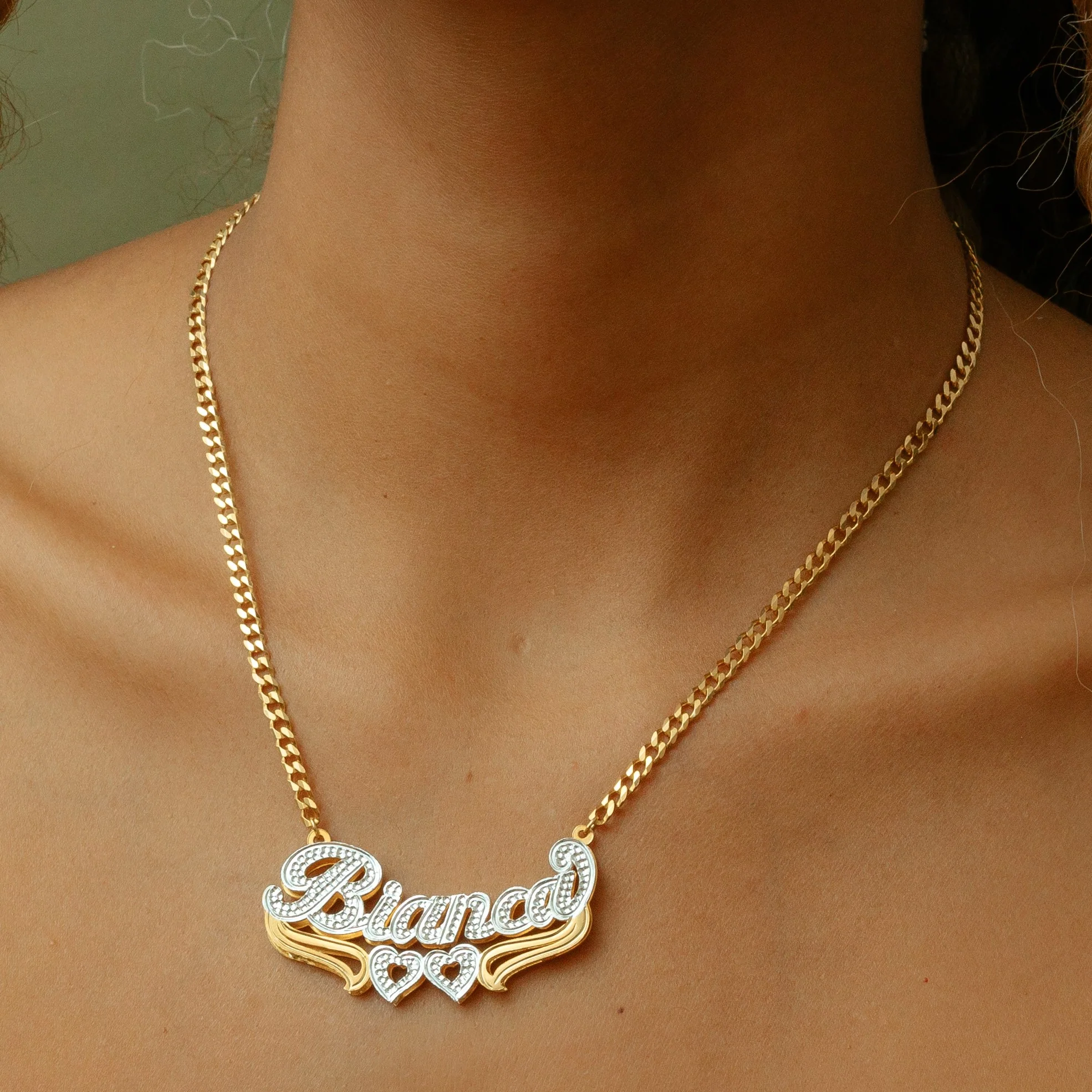 Double Plated Heart Name Necklace - Image 3