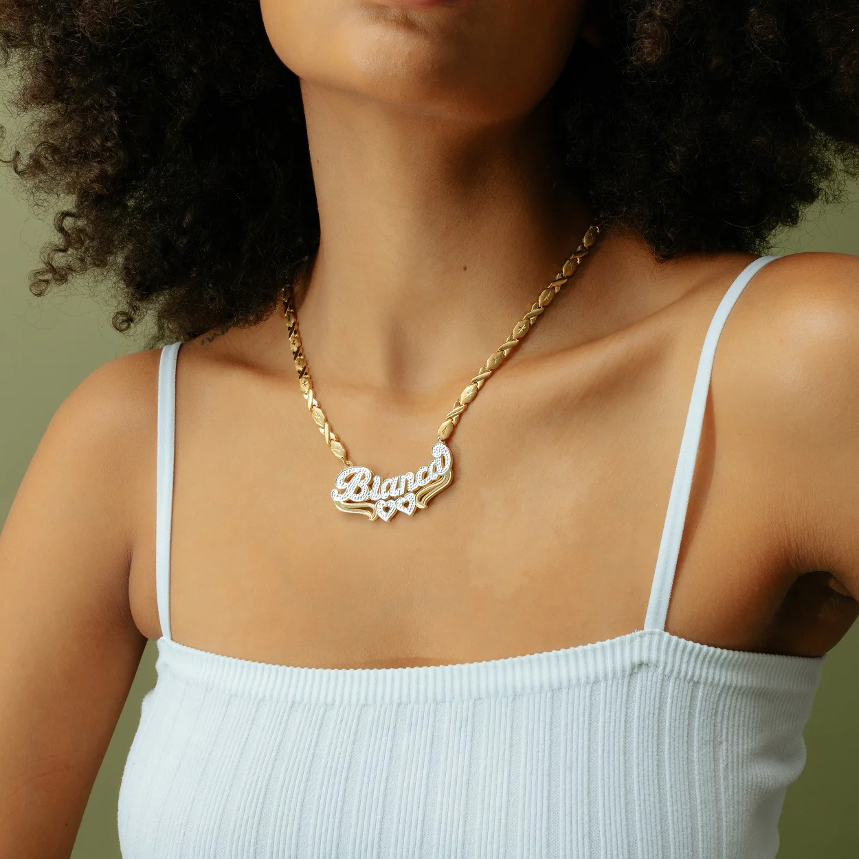 Double Plated Heart Name Necklace - Image 6