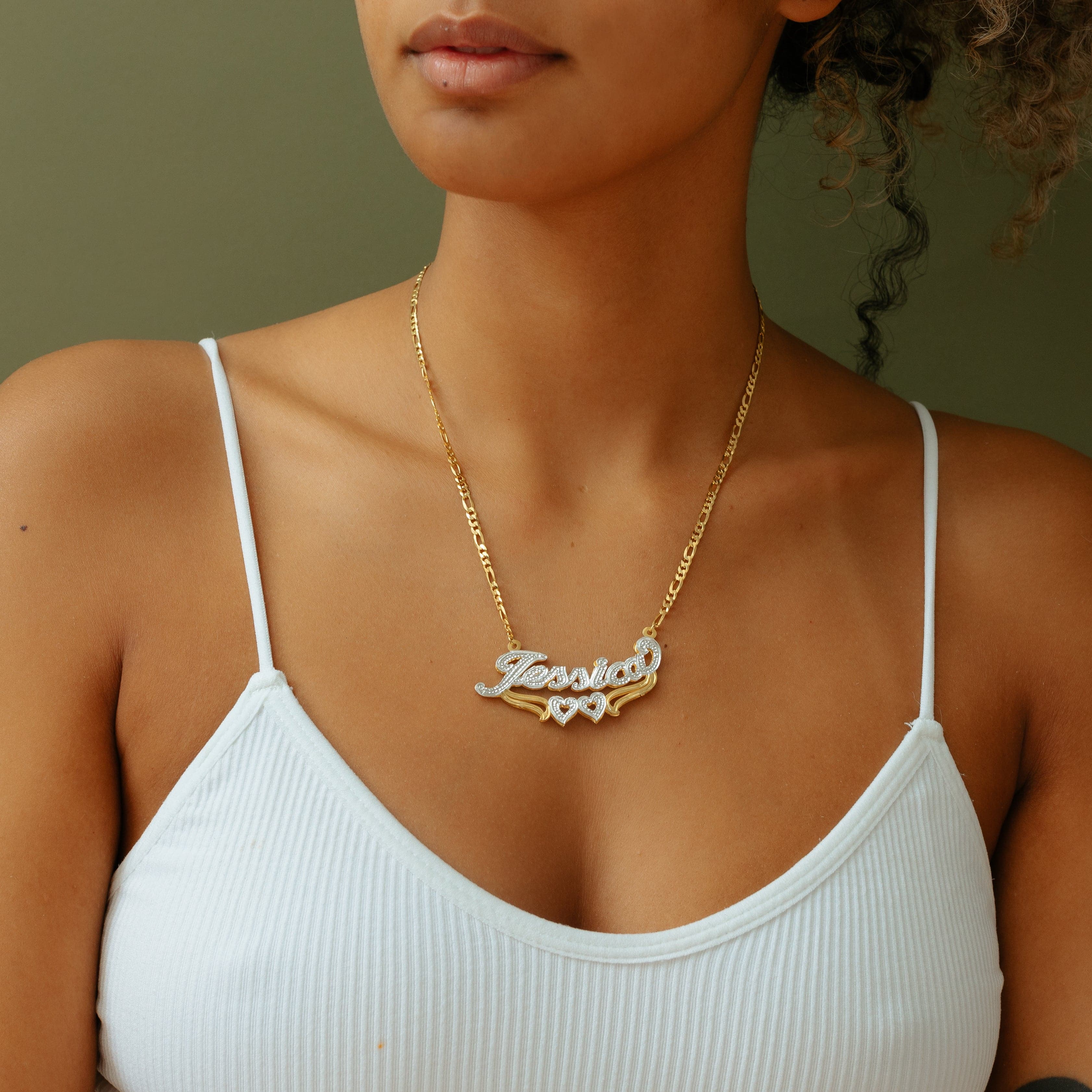 Double Plated Heart Name Necklace - Image 7