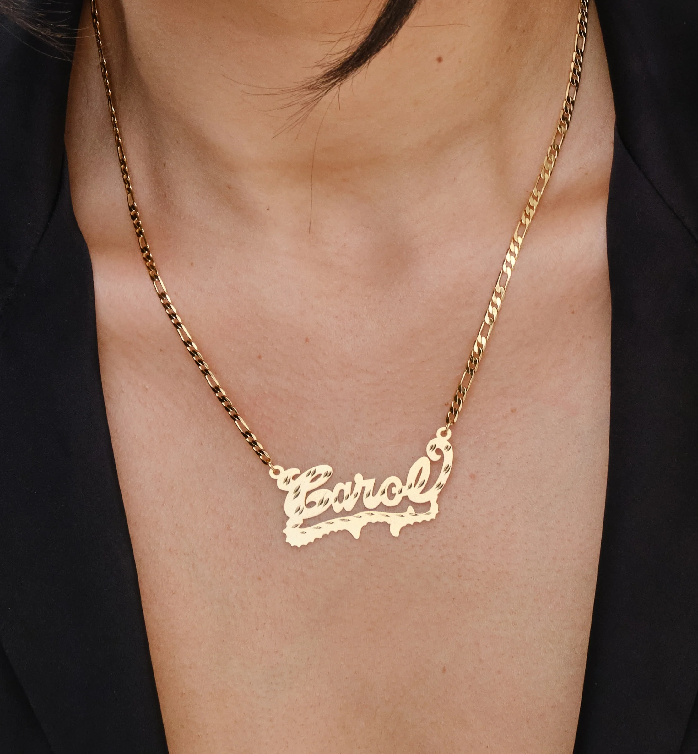 Diamond Cut Golden Scroll Name Necklace - Image 5