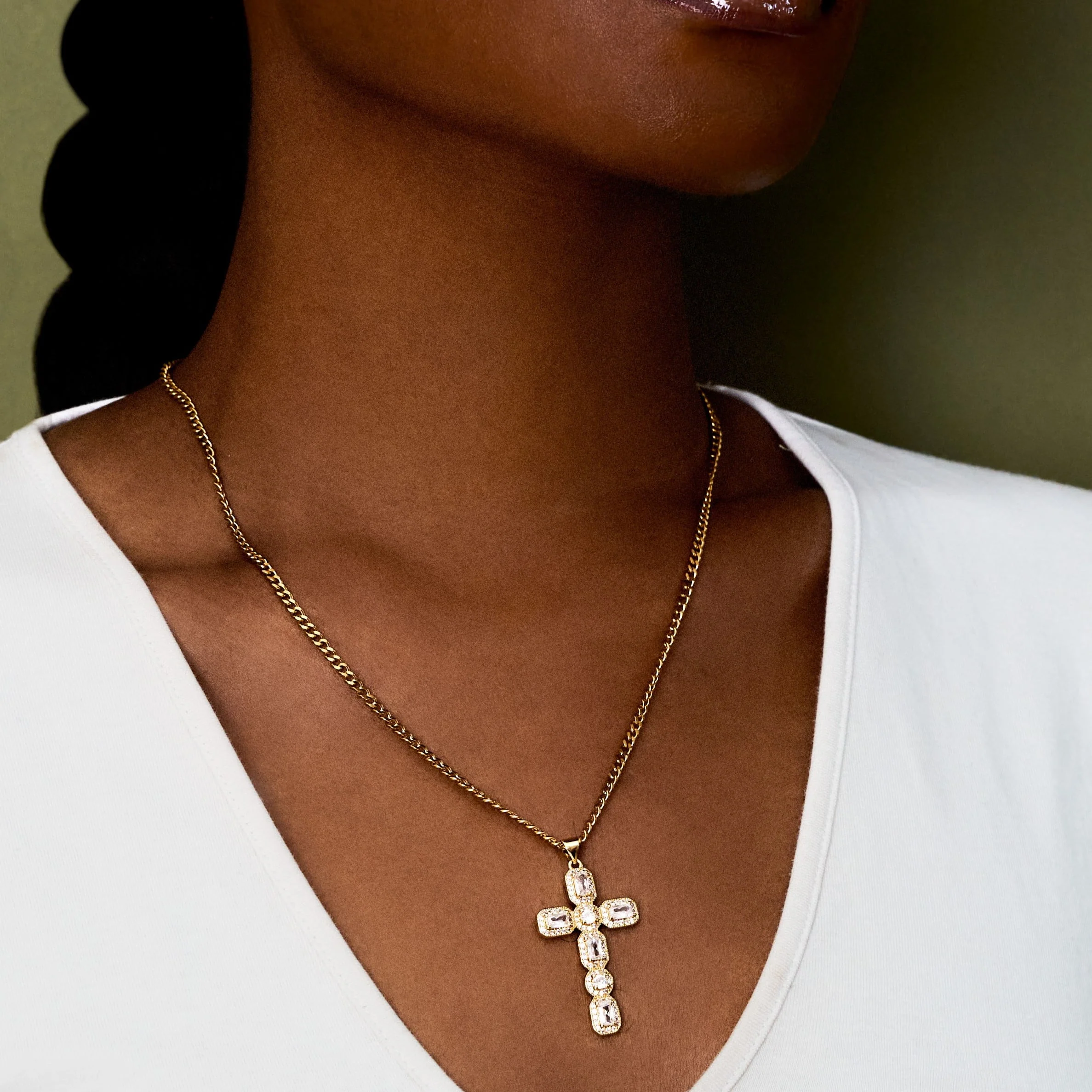 Halo CZ Cross Pendant - Image 4