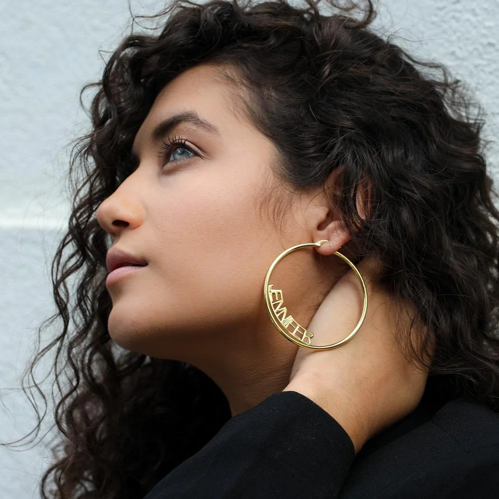 Block Name Hoop Earrings - Image 4