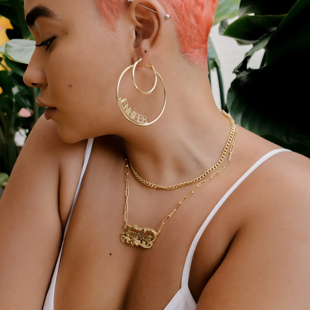 Block Name Hoop Earrings - Image 6