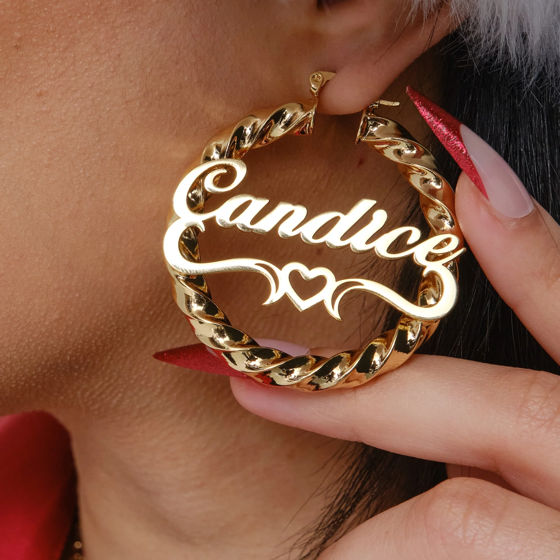 Love Twist Hoop Name Earrings - Image 4