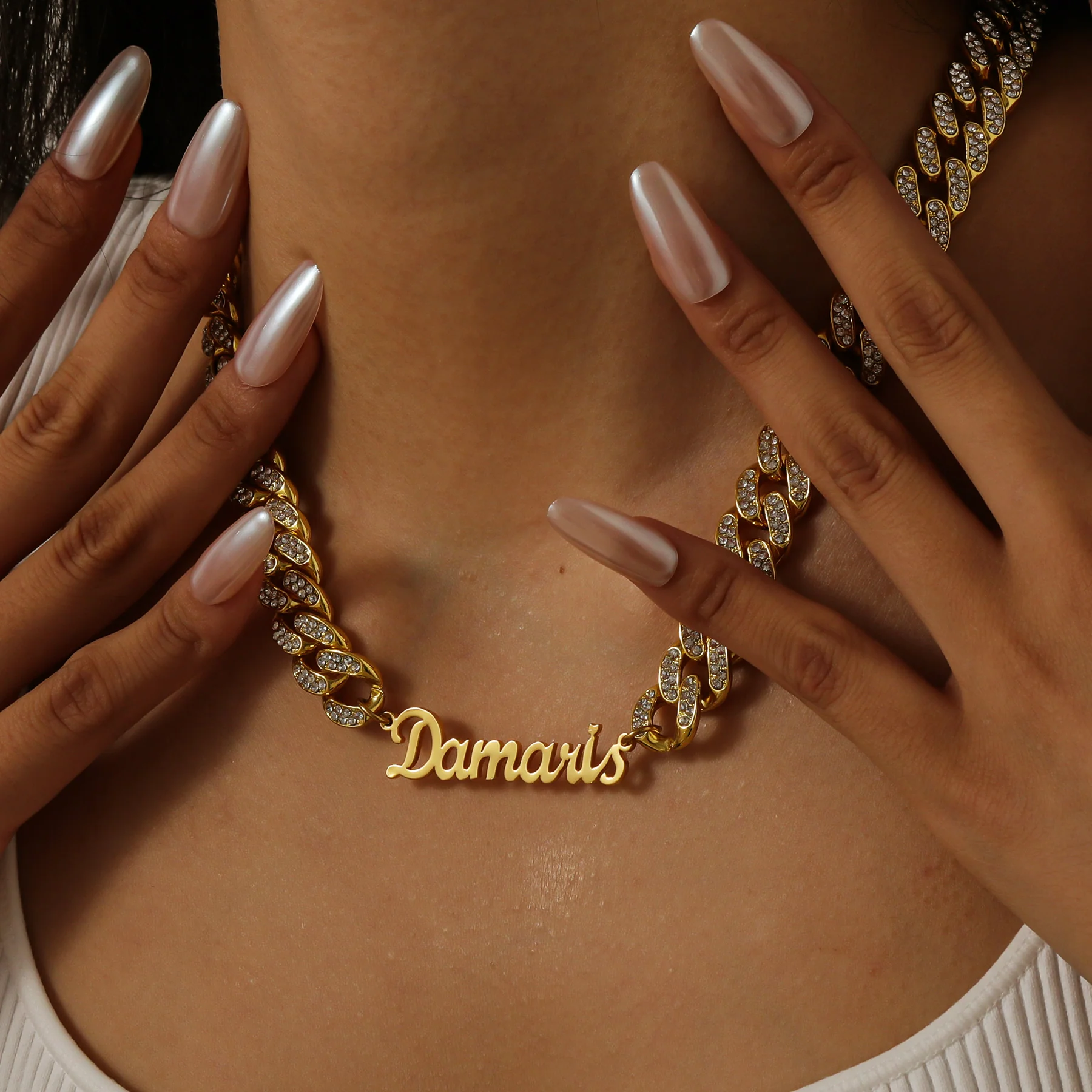 Signature Name Necklace with Chunky Iced Cuban Chain - Image 4