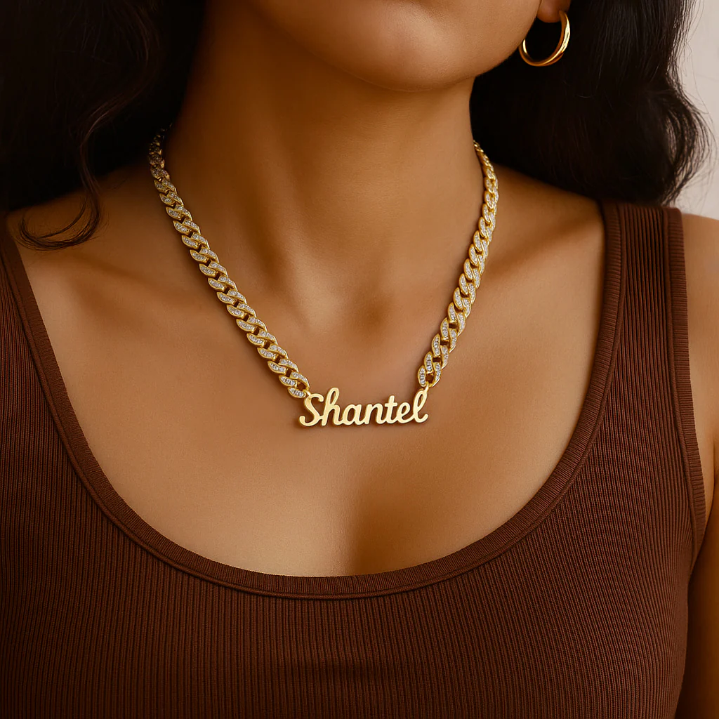 Signature Name Necklace with Chunky Iced Cuban Chain - Image 6