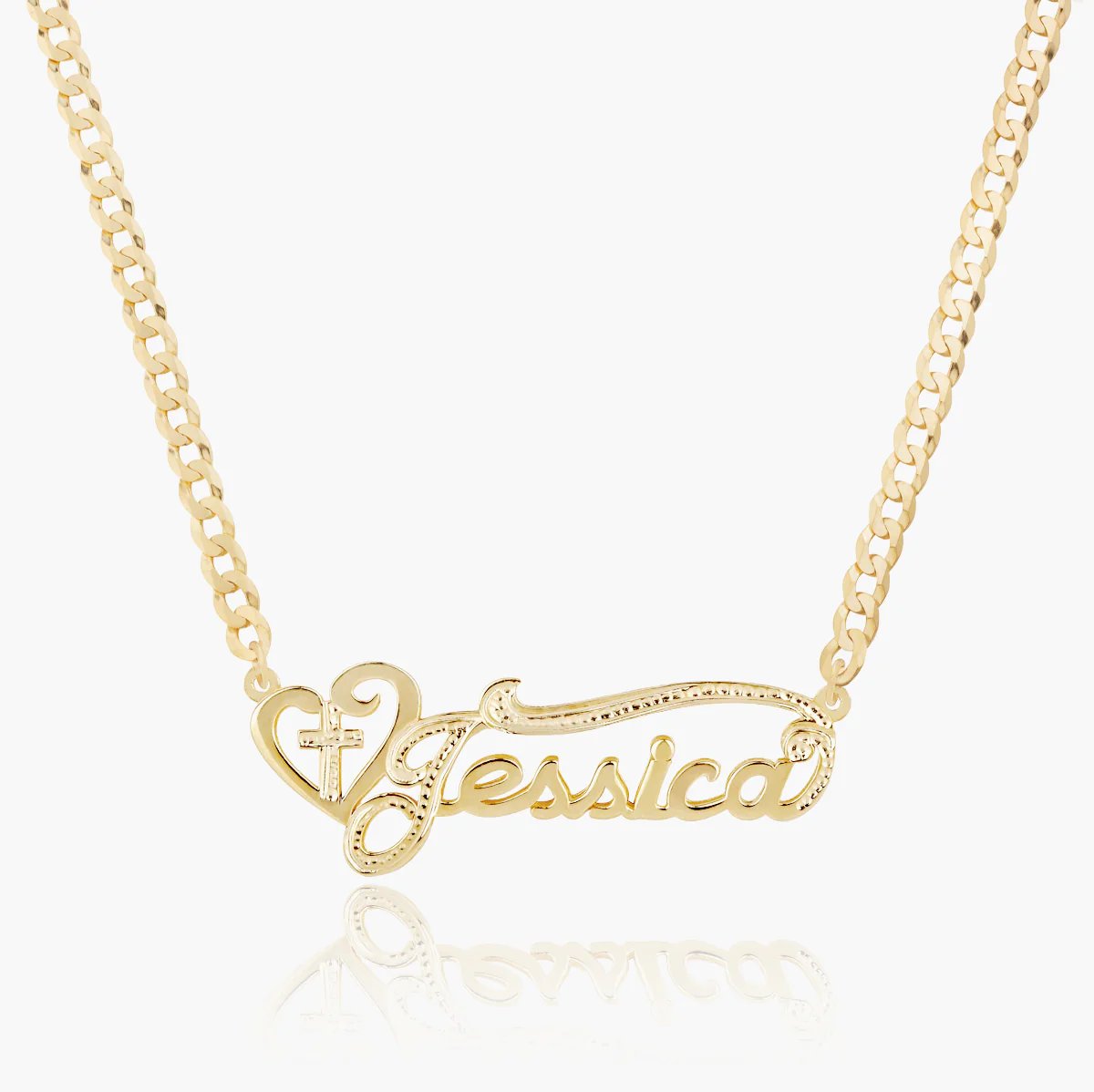 The Golden Double Plated Cross Name Necklace - Image 5